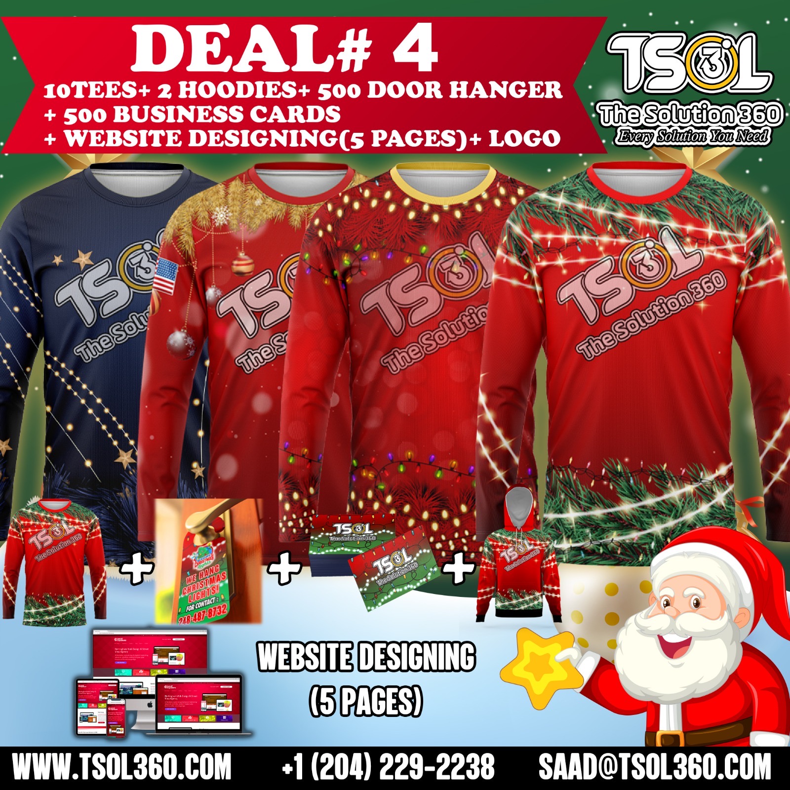 Deal 4 (10 Tees + 2 Hoodie/Jacket + 500 Door Hanger+ 500 Business Cards+ Website) $899.00