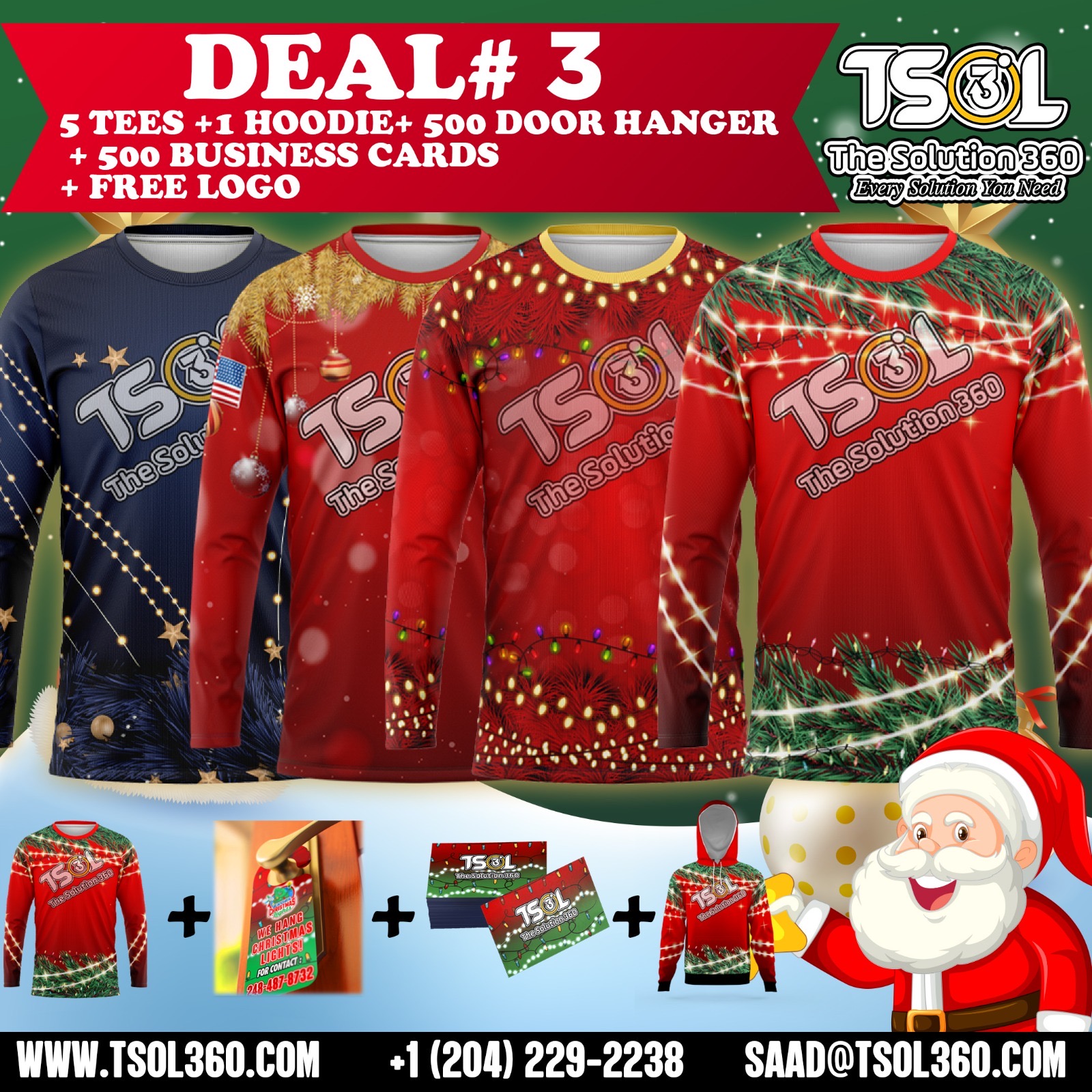 Deal 3 (5 Tees + 1 Hoodie/Jacket + 500 Door Hanger+ 500 Business Cards) $489.00